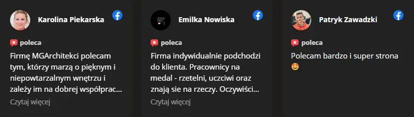 Facebook – recenzje klientów MGArchitekci - Opinie klientów na Facebooku - wartościowe rekomendacje
